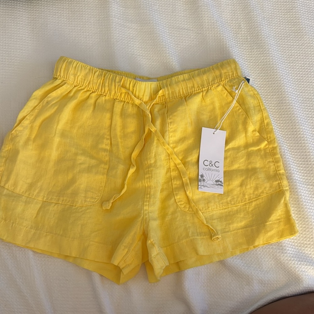C&C California Yellow linen Women's Shorts - Picture 2 of 3